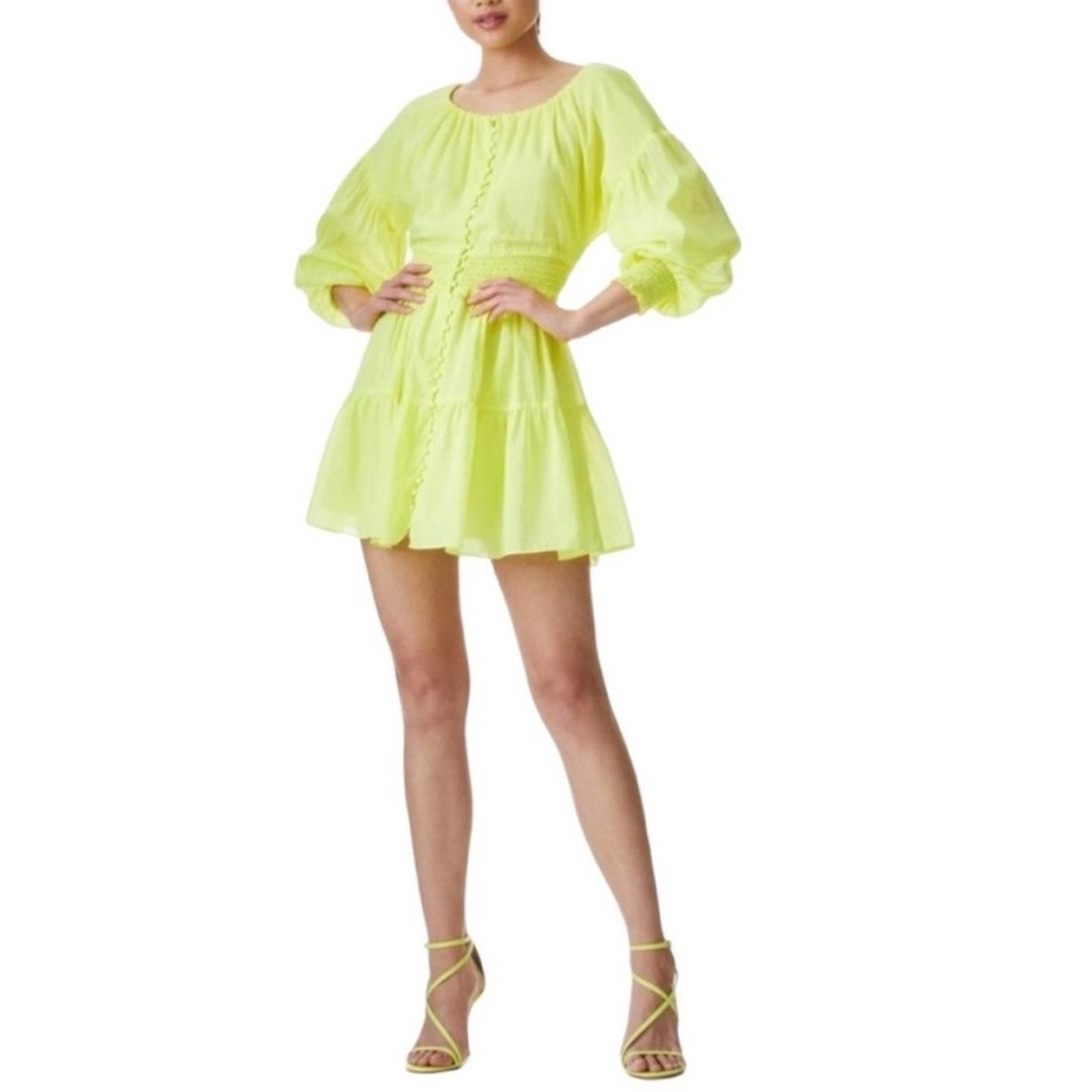 ALICE + OLIVIA Kiara Puff Sleeve Mini Dress in Neon